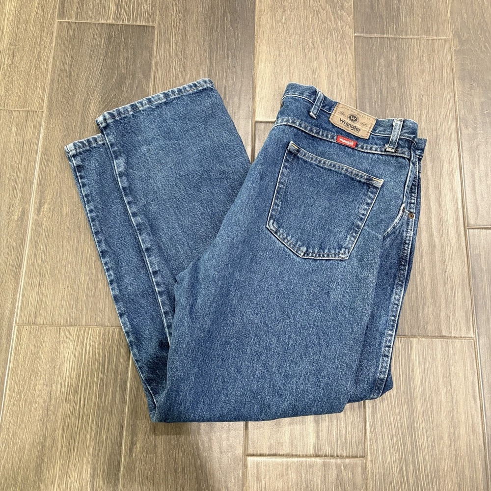 Wrangler Mens 40x30 Relaxed Fit Straight Stretch Jeans Blue 96501MR